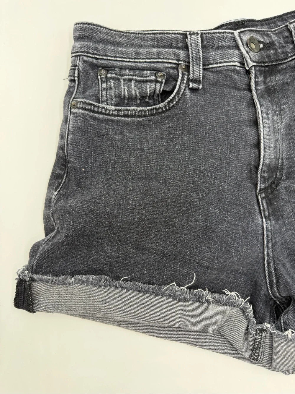 Rag and Bone Nina High Waist Denim Shorts Cuffed Hem Washed Black 27